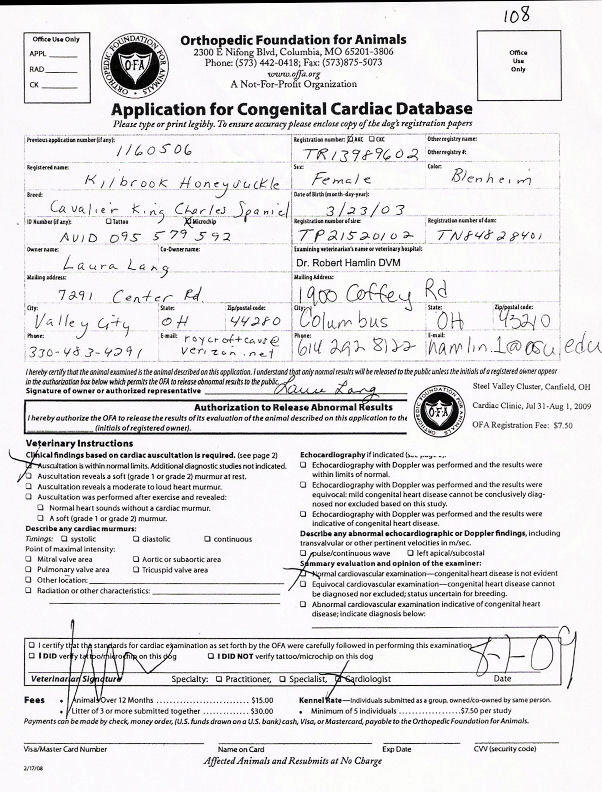 OFA cardiac form